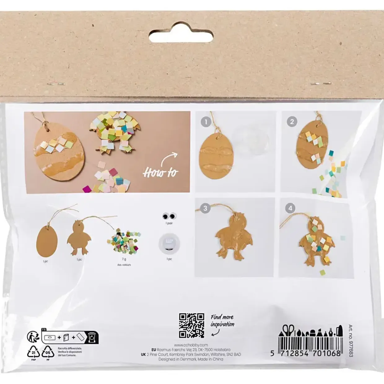 DIY Kit Mini Dekoration Æg og kylling sort, brun, hvid ass. farver