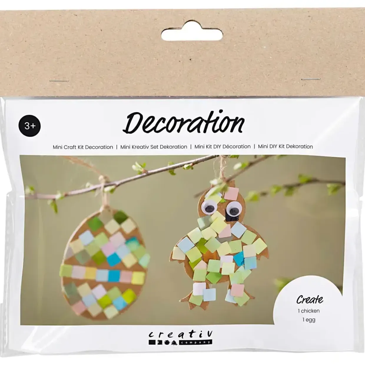 DIY Kit Mini Dekoration Æg og kylling sort, brun, hvid ass. farver
