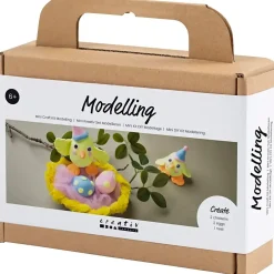 DIY Kit Mini Modellering Påskefamilie lys blå, orange, pastelpink, lys gul