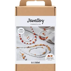 DIY Kit Smykker, beige, brændt orange, hvid perlemor - 1 pk