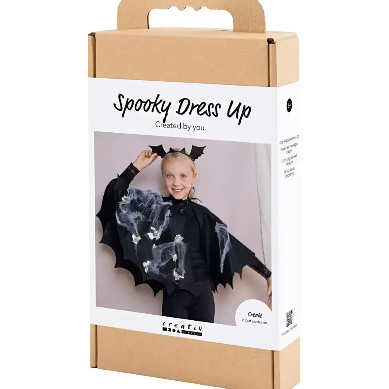 DIY Kit Spooky Udklædning, Flagermuskappe- og hårbøjle, sort, sort glitter, 1 pk.