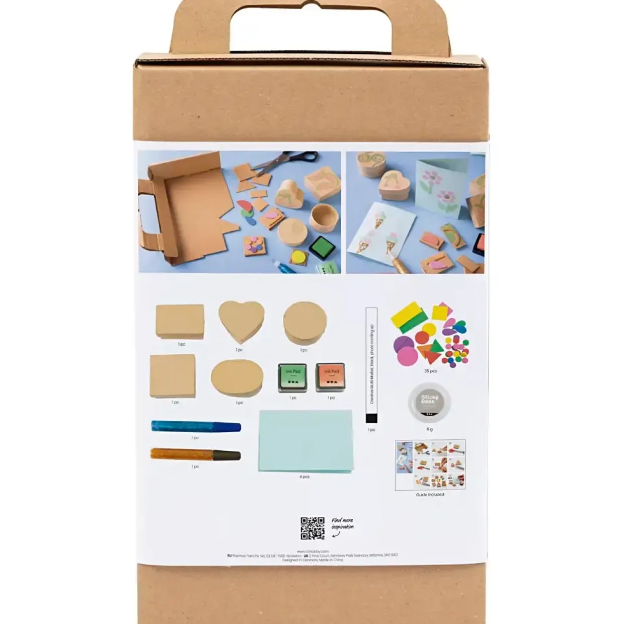 DIY Kit Stempeltryk, Dekorerede æsker og kort, beige, mellem grøn, mint, klar rød