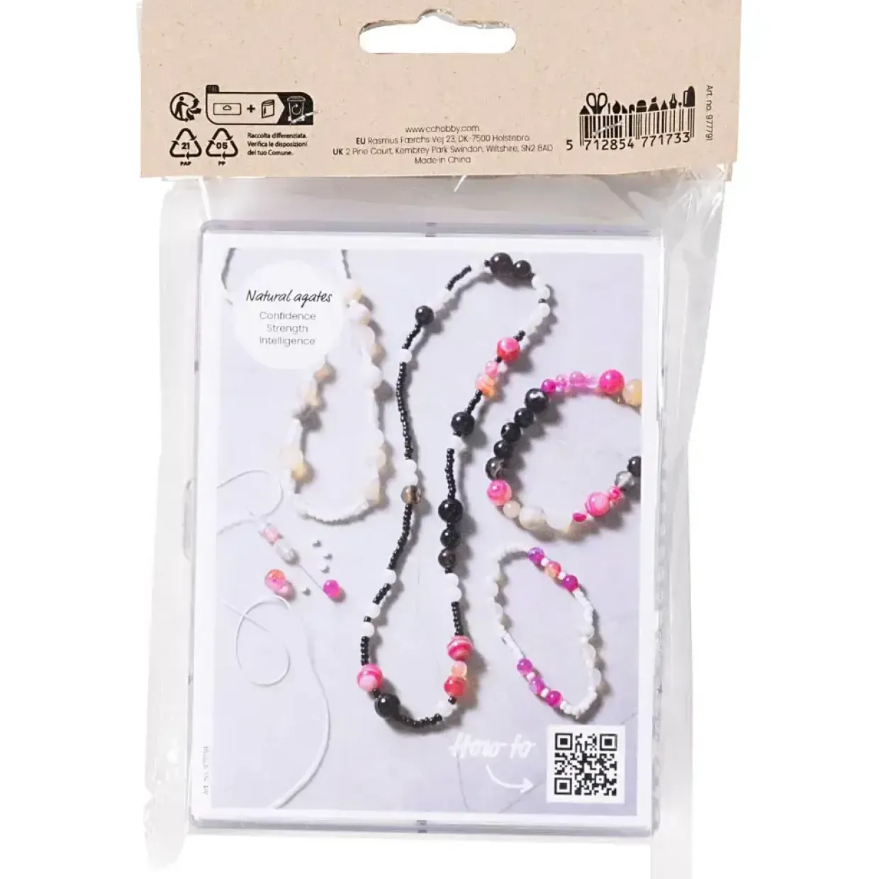 DIY Mix Smykker, Agater, beige, sort, pink, hvid perlemor - 1 pk