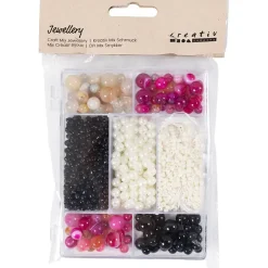 DIY Mix Smykker, Agater, beige, sort, pink, hvid perlemor - 1 pk