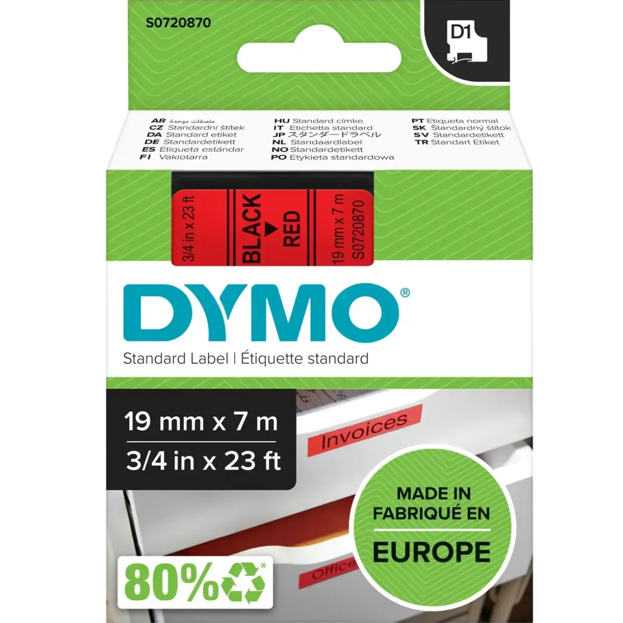 Dymo D1 tape 19mmx7m black/red