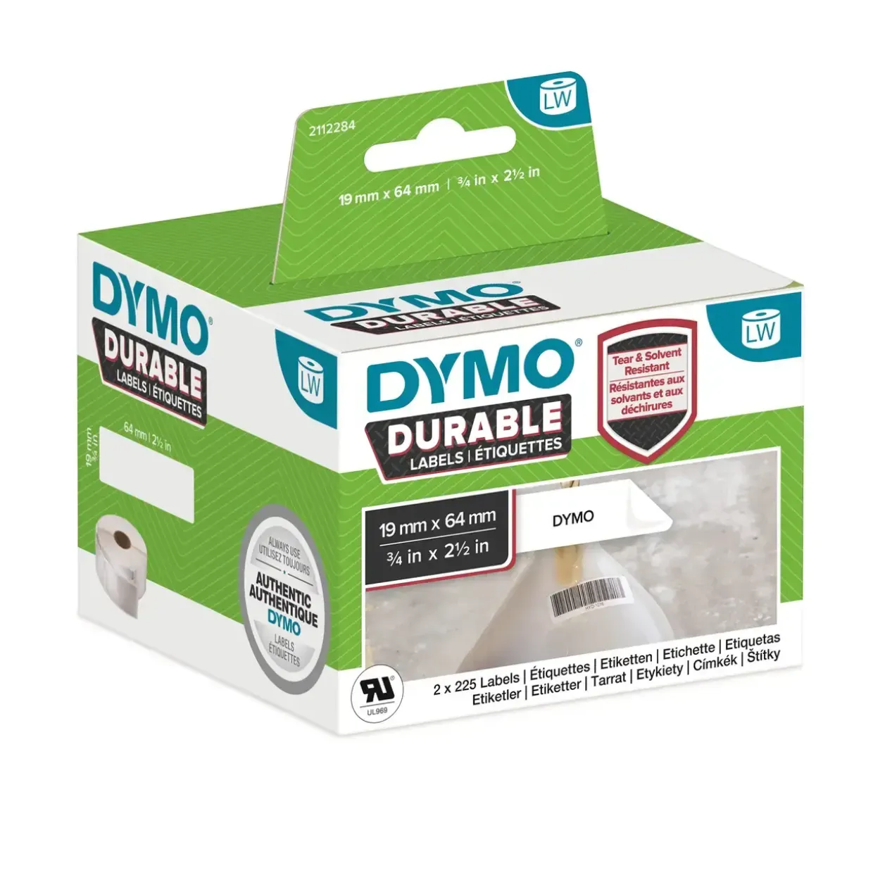 Dymo label til LabelWriter Durable barcode label 19mm x 64mm 2 rolls