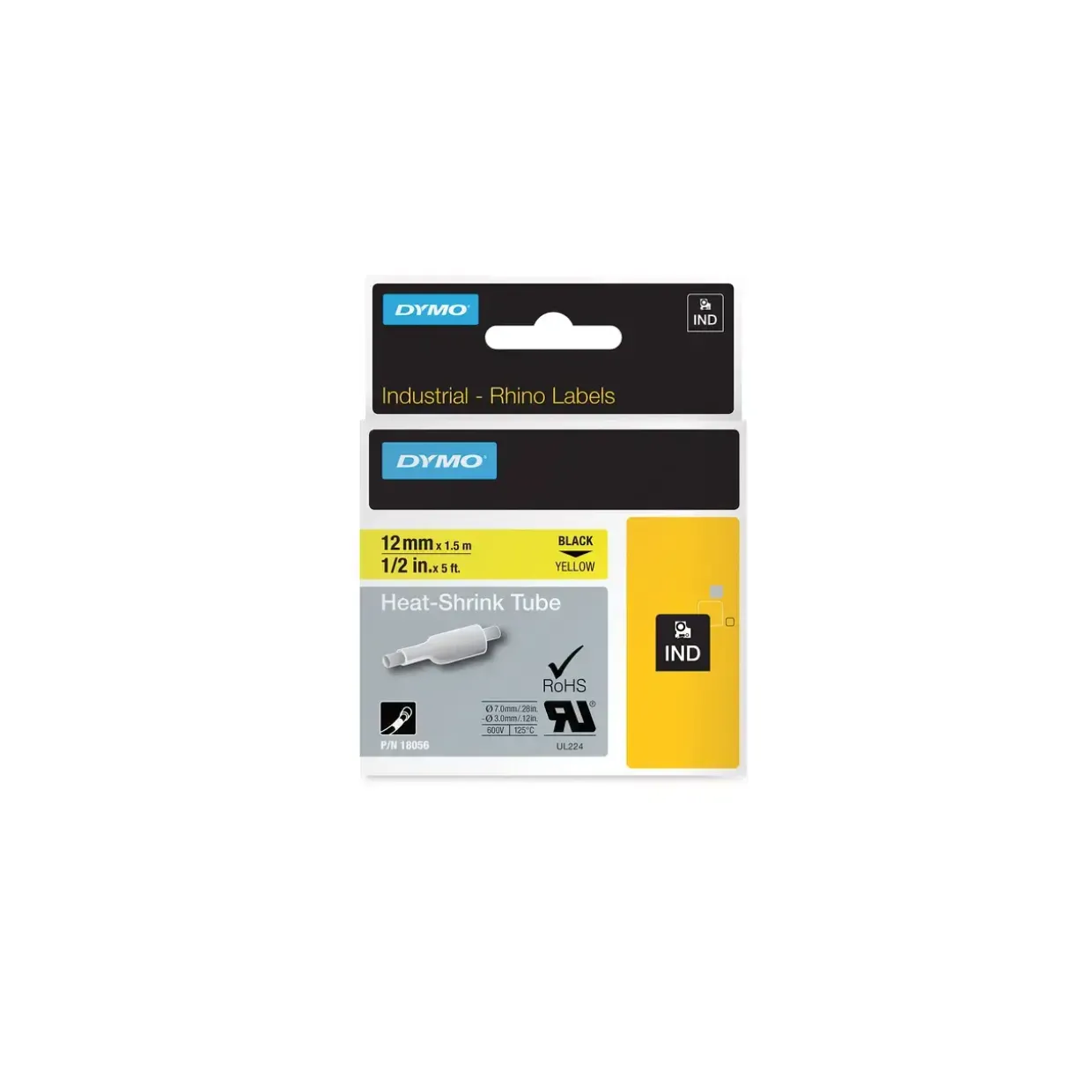 DYMO RHINO 18056 - Labeltape gul krympeflex 12 mm x 1,5 m