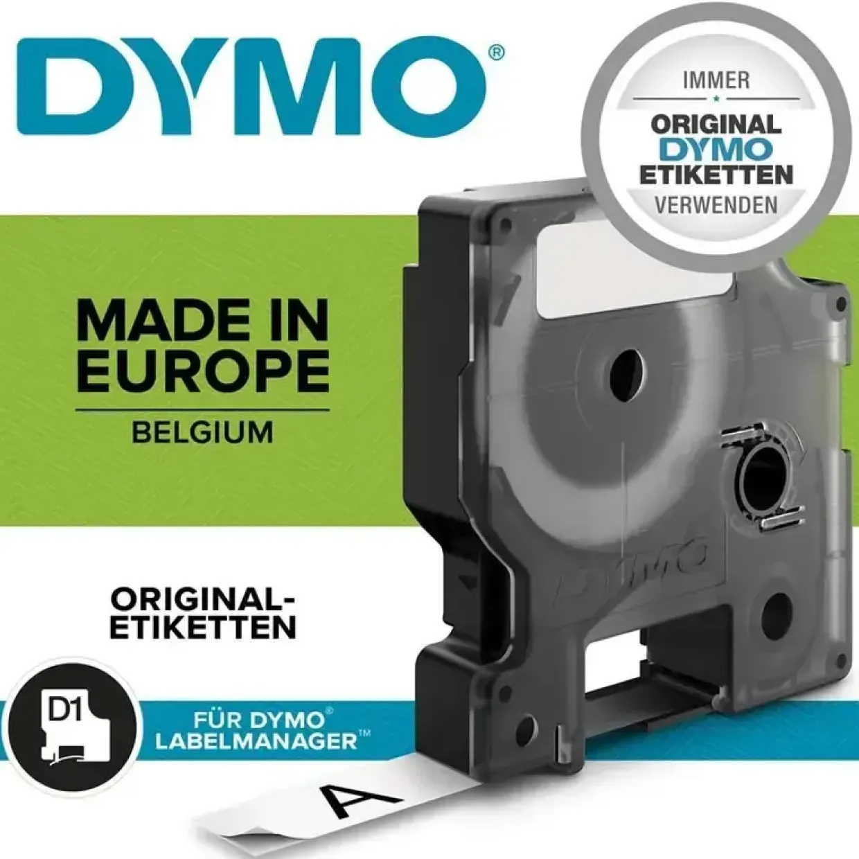 DYMO Tape D1 45021 - Etiket tape 12 mm hvid på sort