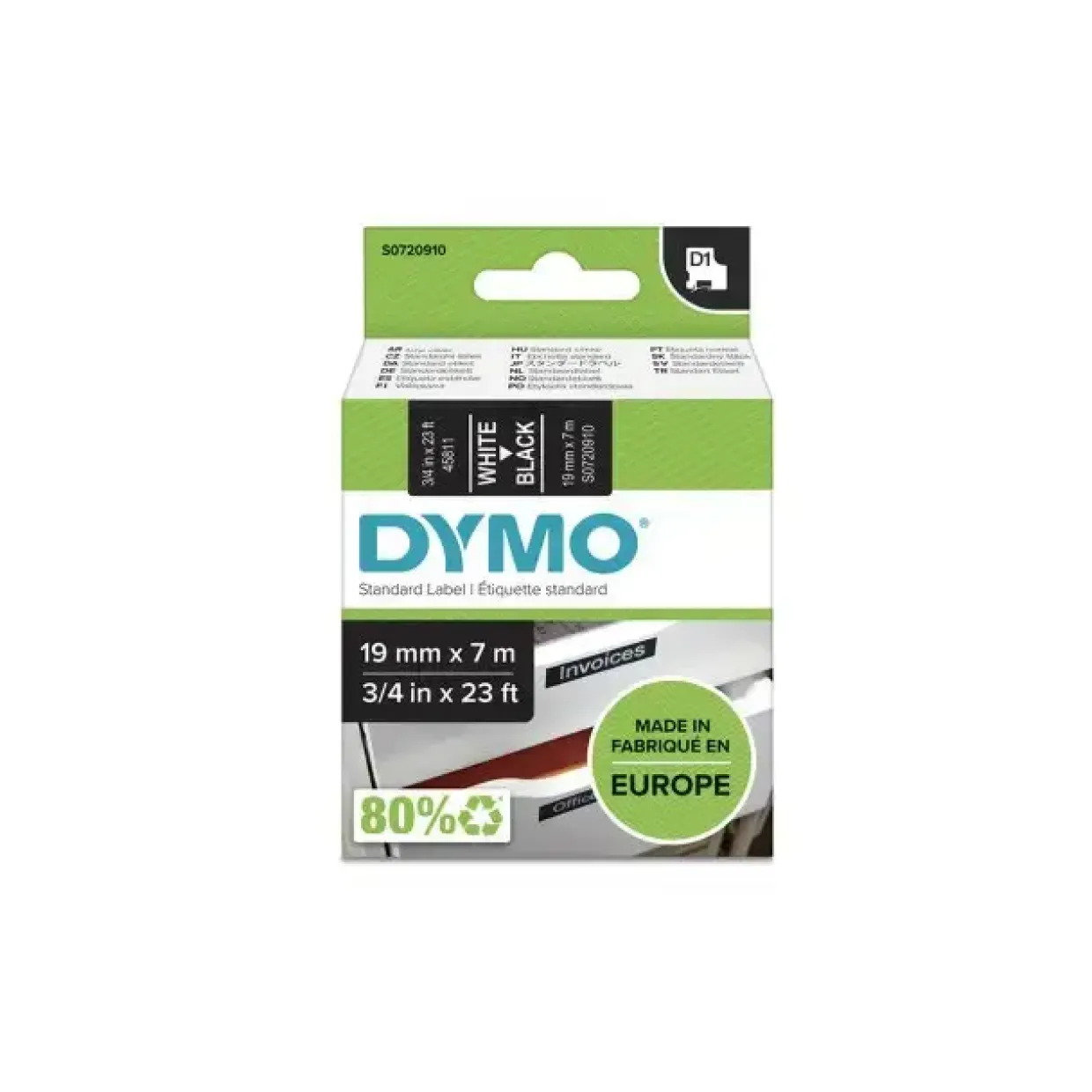 DYMO Tape D1 45811 - Label tape 19 mm hvid på sort - 5 pakker