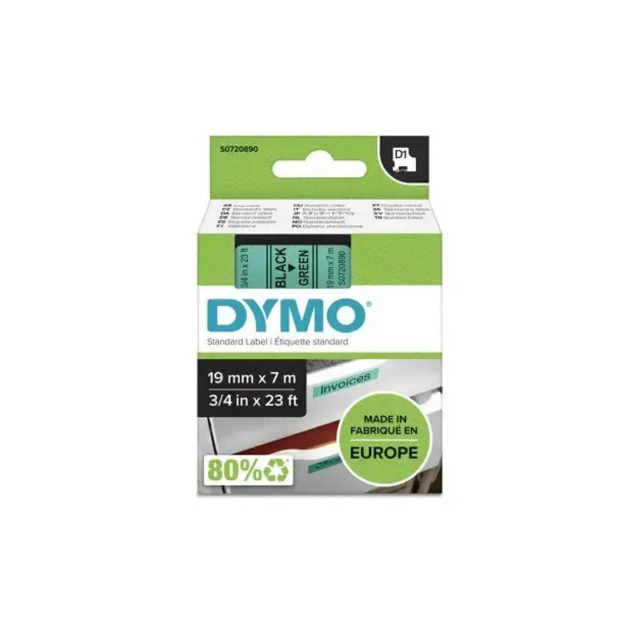 DYMO Tape D1 45809 - Label tape 19 mm sort på grøn