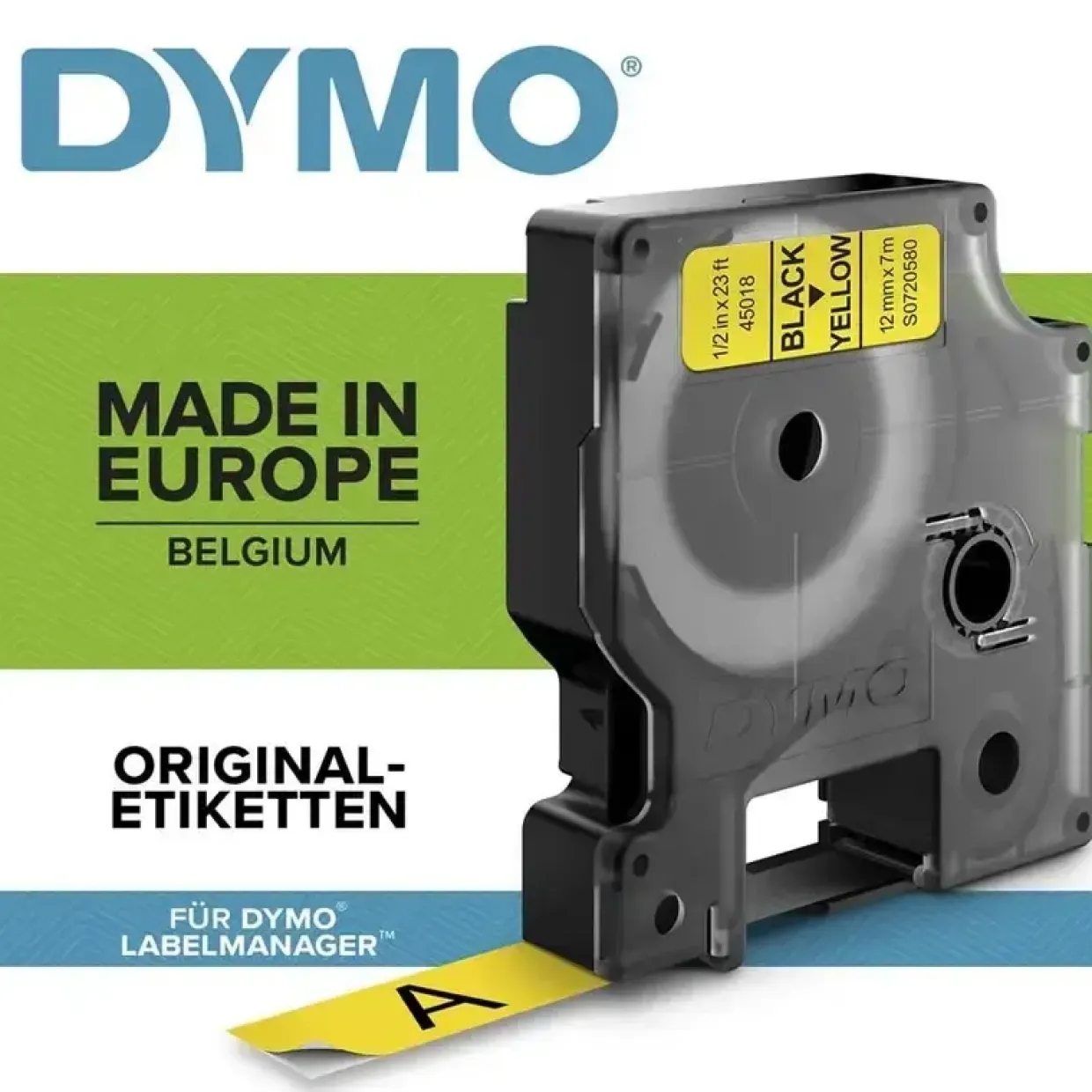 DYMO Tape D1 40918 - Labeltape 9 mm sort på gul