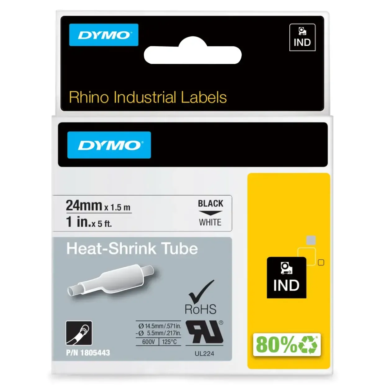 Dymo Tape Rhino 24 mm x 1.5m shrink tube bl/wh