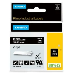 Dymo Tape Rhino 19mmx5,5m vinyl hvid på sort colour *RESTSALG*