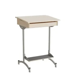 Elevbord 129, birk laminat, alugråt stel