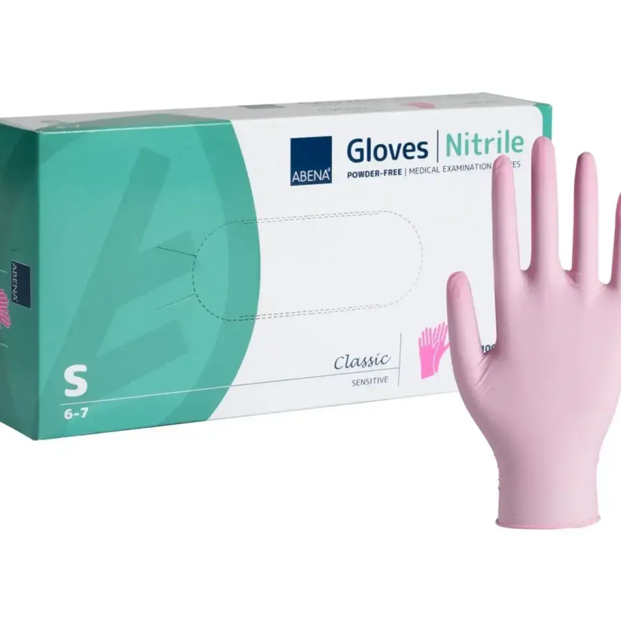 Engangshandsker ABENA Classic S pink nitril pudderfri Sensitive - 100 stk