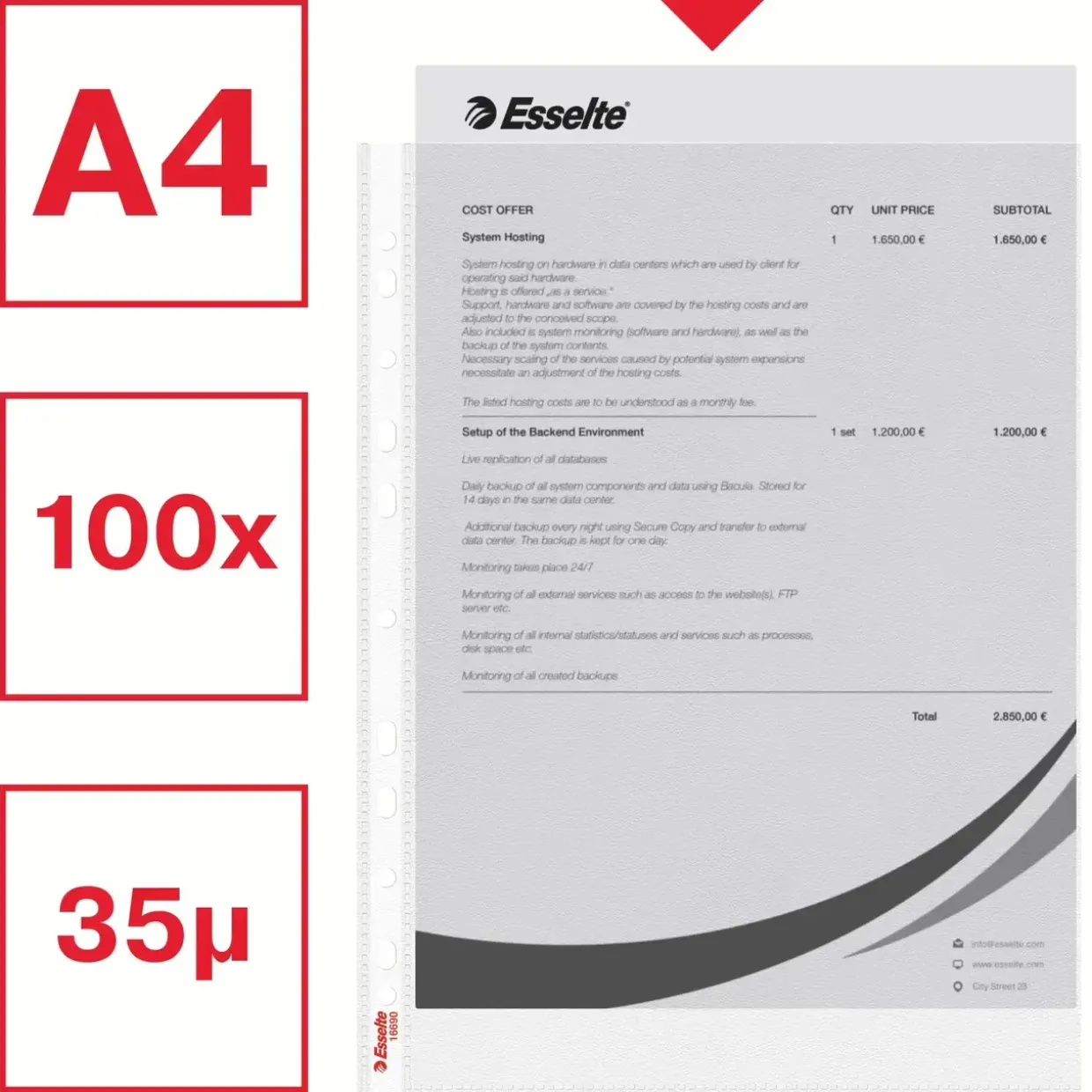 Esselte Lomme 30my PP præget A4 TÅ (100)