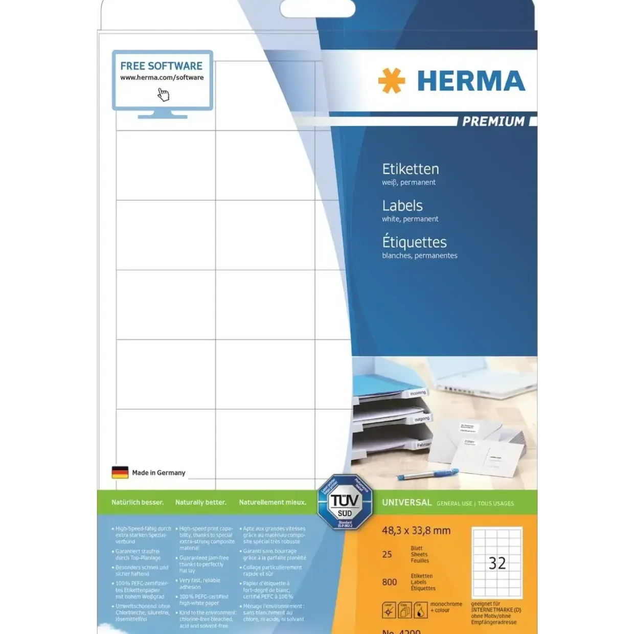 Etiketter Herma etiket Premium 48,3x33,8 (800) hvid