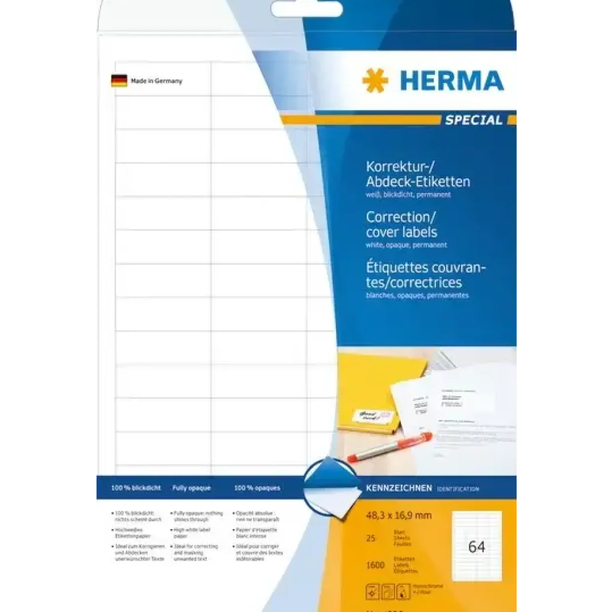 Etiketter Herma uigennemsigtig 48,3x16,9 (1600)