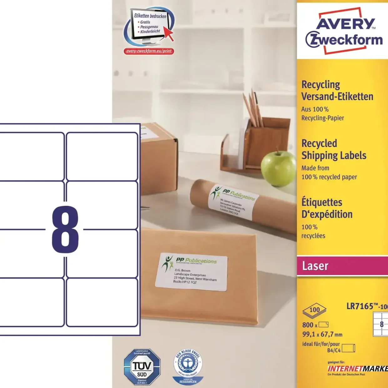 Etiketter print selv Avery LR7165 - Laser etiket 8 pr. ark 99,1 x 67,7 mm - 100 ark
