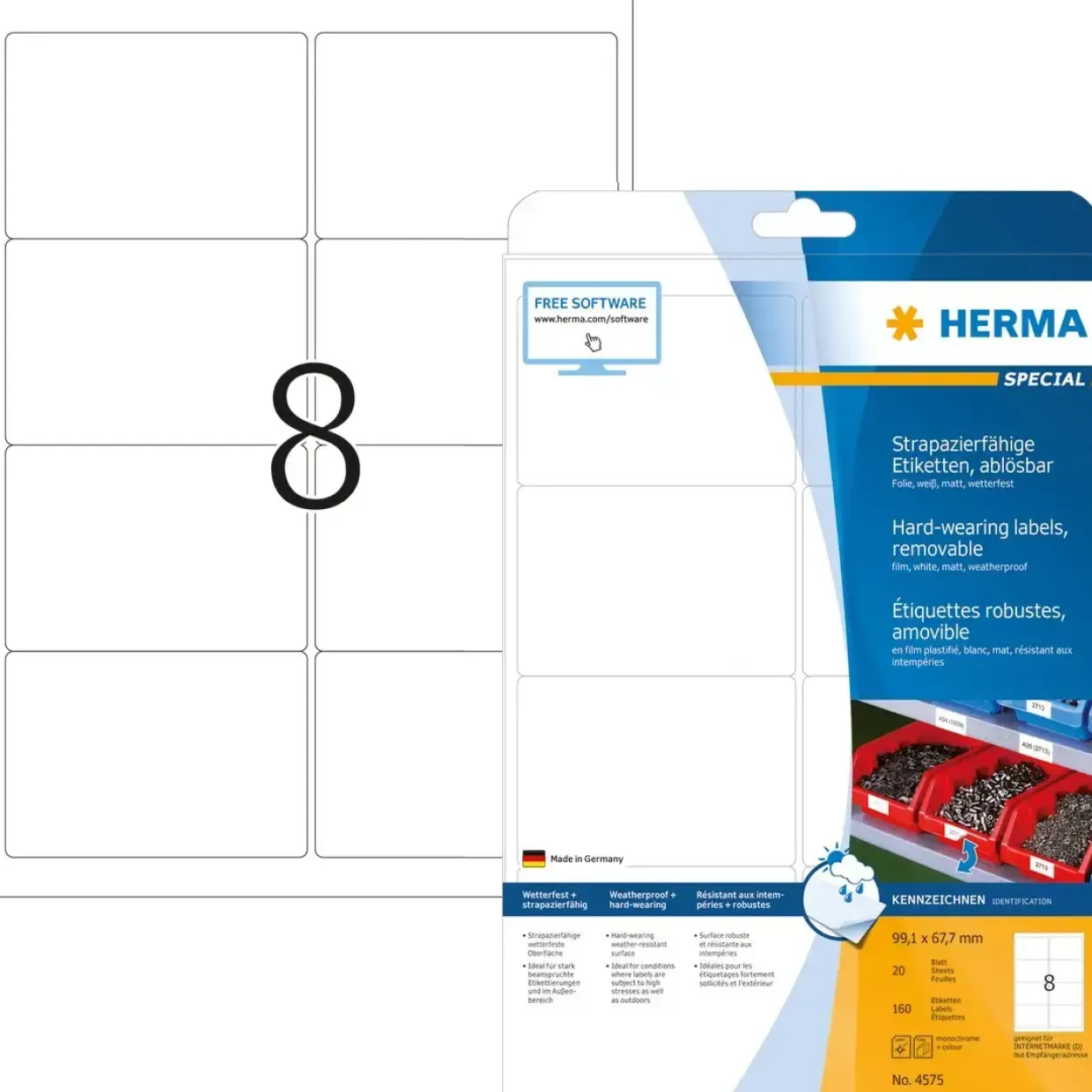 Etiketter print selv HERMA Labels weather-resistant removable A4 white 99,1x67,7