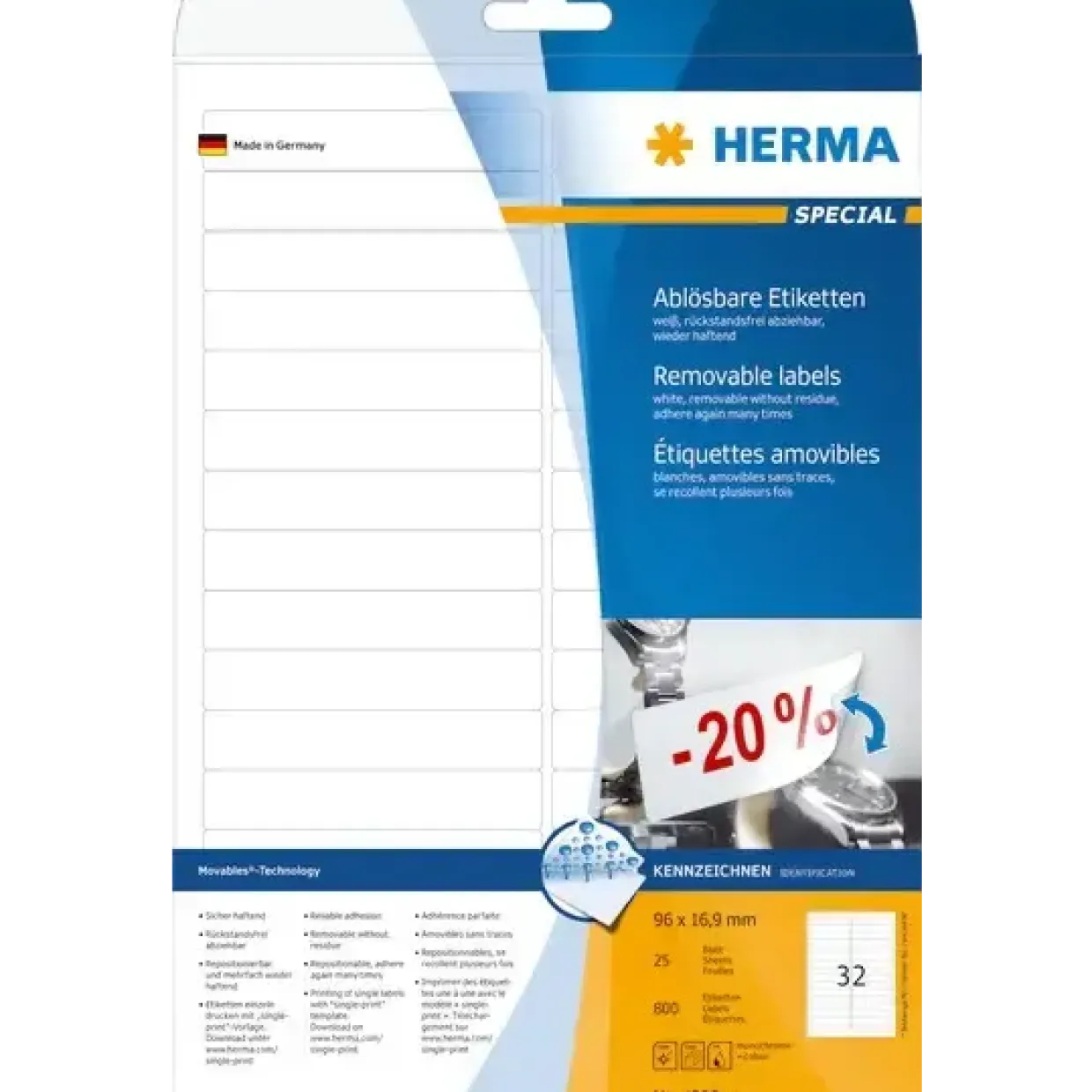 Etiketter print selv HERMA Movables 96x16,9(25)