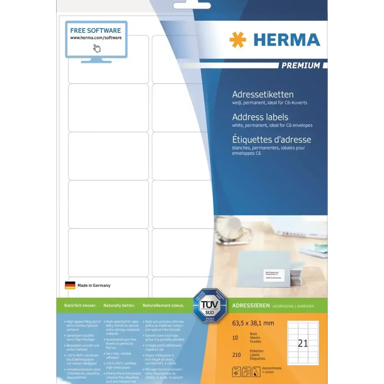Etiketter print selv HERMA Premium 63,5x38,1 (210)