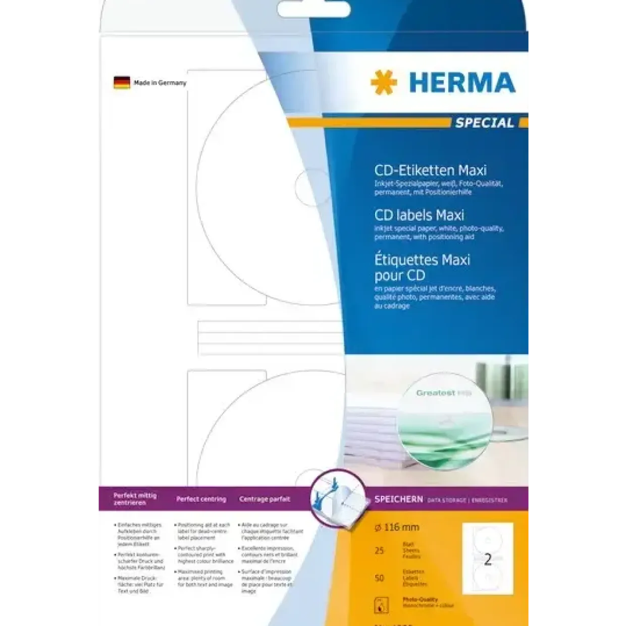 Etiketter print selv HERMA Special CD maxi ø116 Inkjet (50)