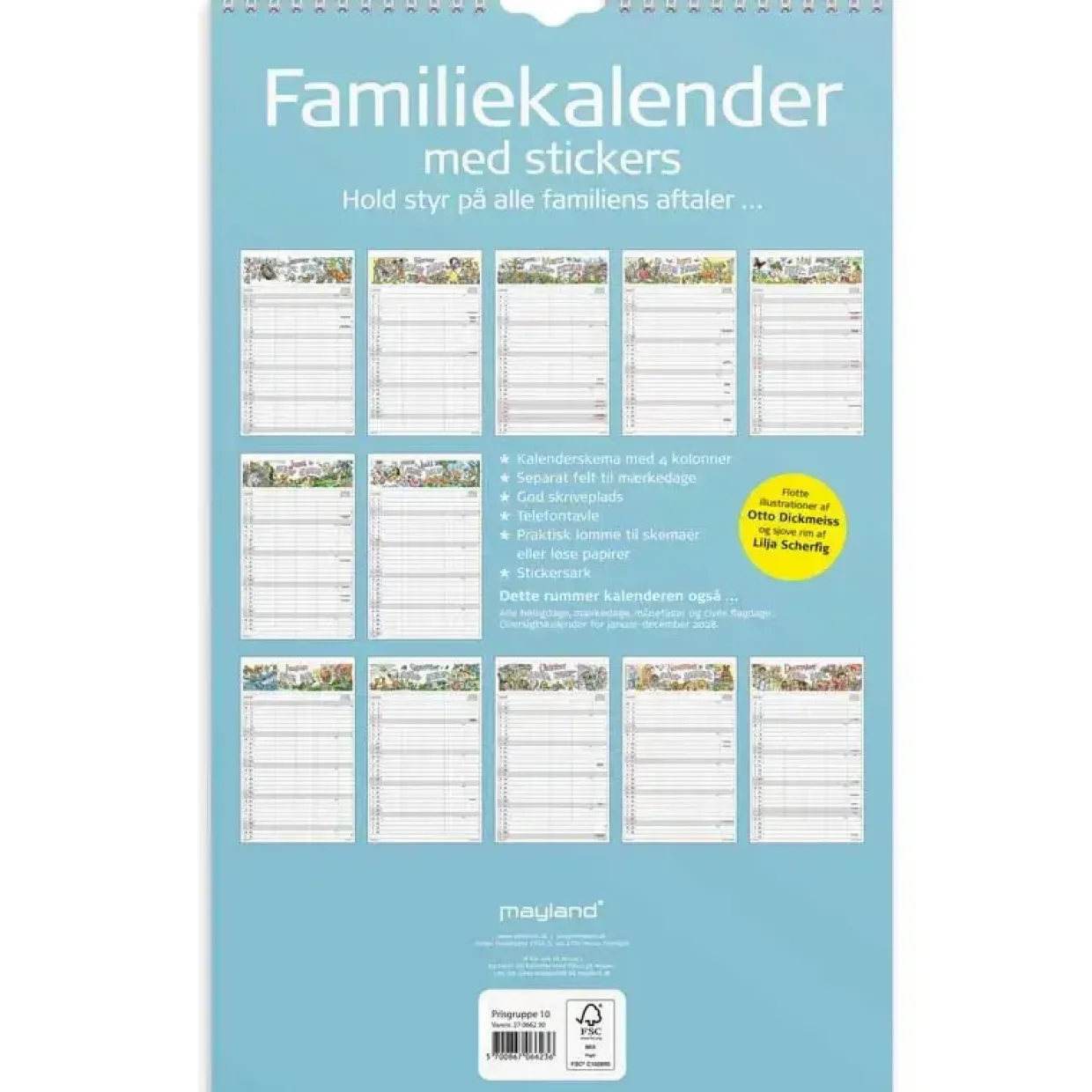 Familiekalender væg - Otto Dickmeiss & Lilja Scherfig - 240x393mm - 4 kol. - 2027 - Mayland - 27066230
