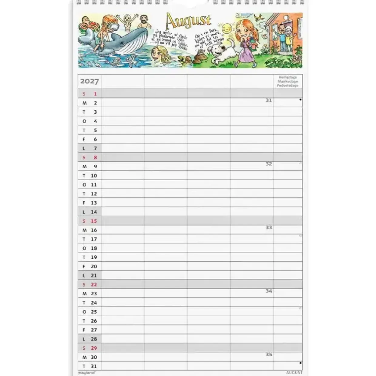 Familiekalender væg - Otto Dickmeiss & Lilja Scherfig - 240x393mm - 4 kol. - 2027 - Mayland - 27066230