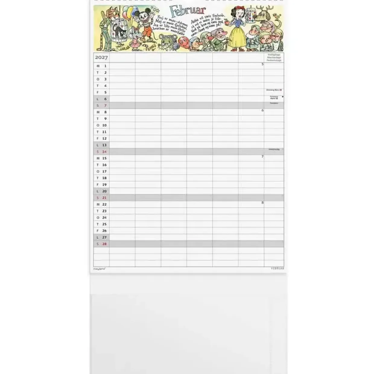 Familiekalender væg - Otto Dickmeiss & Lilja Scherfig - A3 - 6 kol. - 2027 - Mayland - 27066250