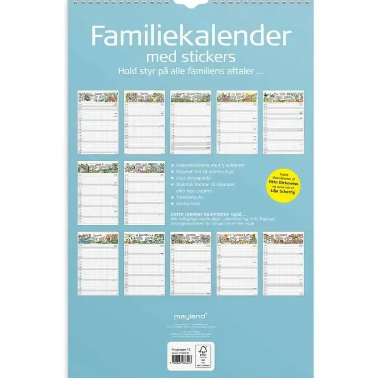 Familiekalender væg - Otto Dickmeiss & Lilja Scherfig - 270x424mm - 5 kol. - 2027 - Mayland - 27066240