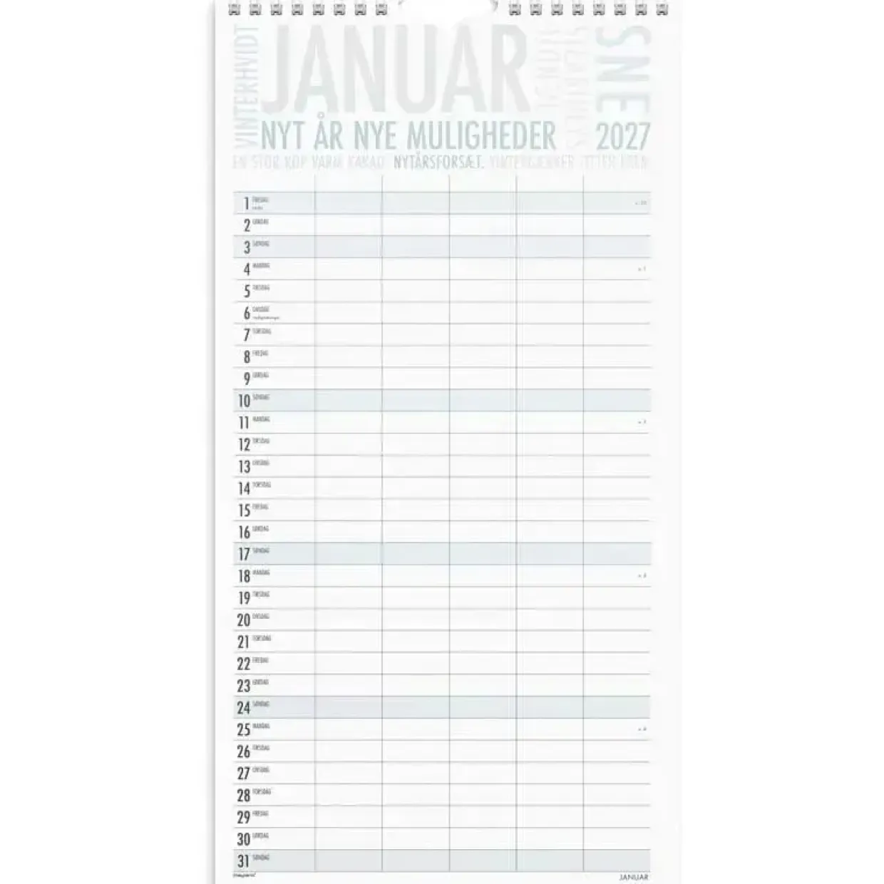 Familiekalender væg - TrendArt - 220x435mm - 5 kol. - Flerfarvet - 2027 - Mayland - 27066190