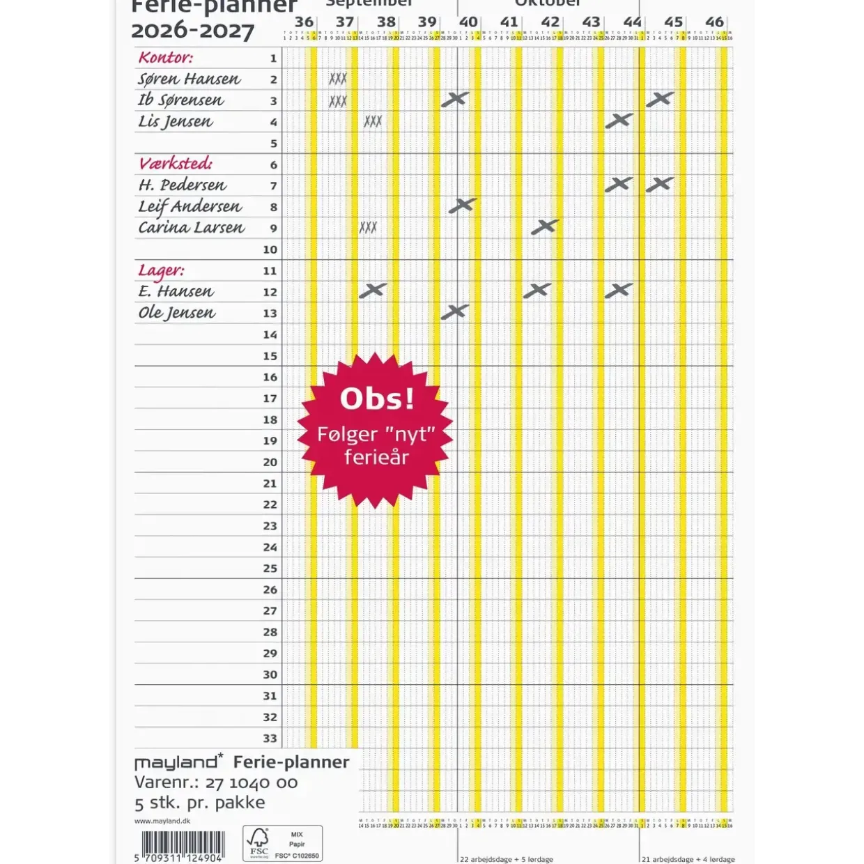 Ferie Planner kalender - A4 - 2026/2027 - 27104000