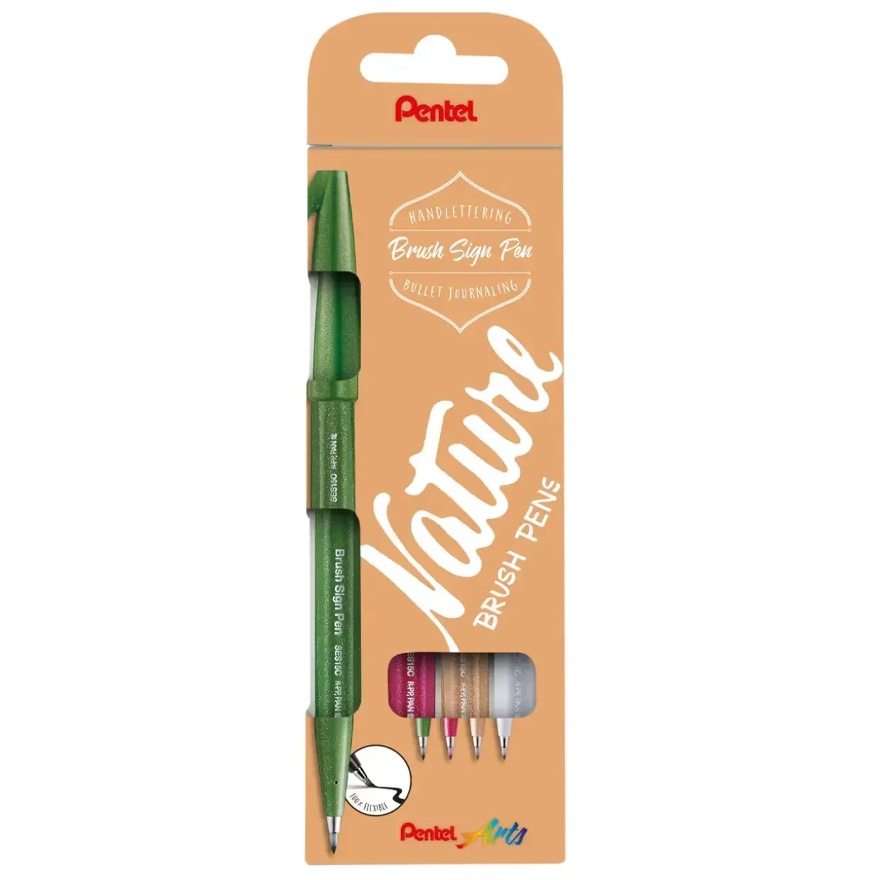 Fineliner Pentel SES15N-4 Brush Sign Pen NATURE 12stk