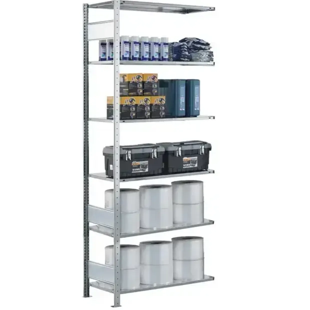 Følgesektion Boltless lagerreol, bjælker 2500x1300x300 250 kg/hylde