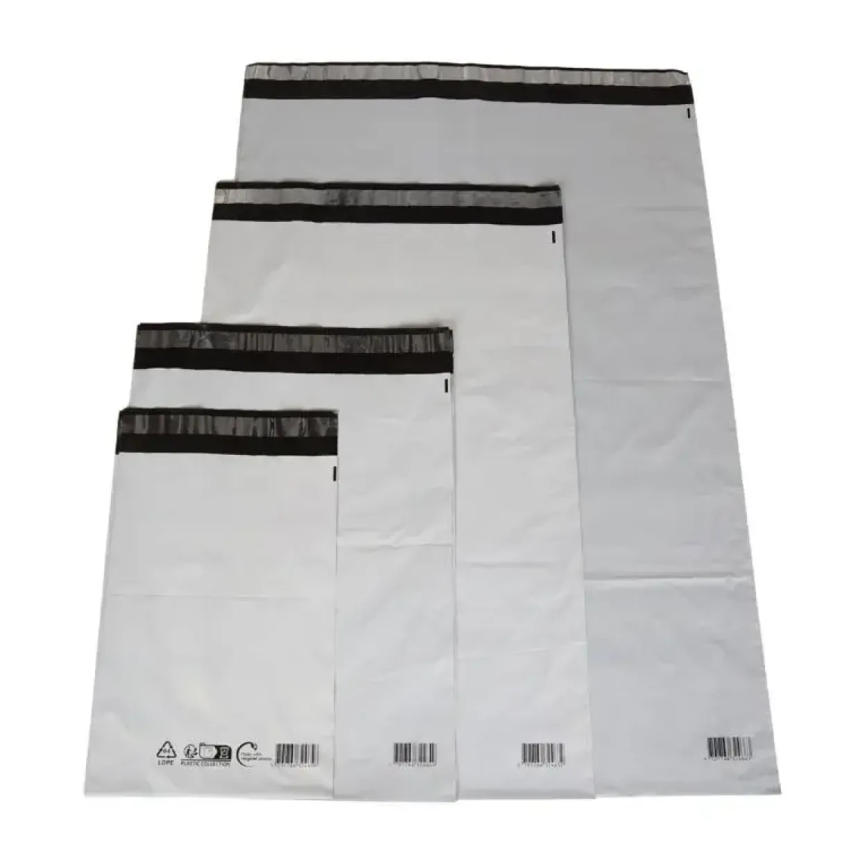 Forsendelsespose, Coex, 50 µm, LD-PE sort/hvid, 400x600mm permanent tape lukning, pakke a 100 stk
