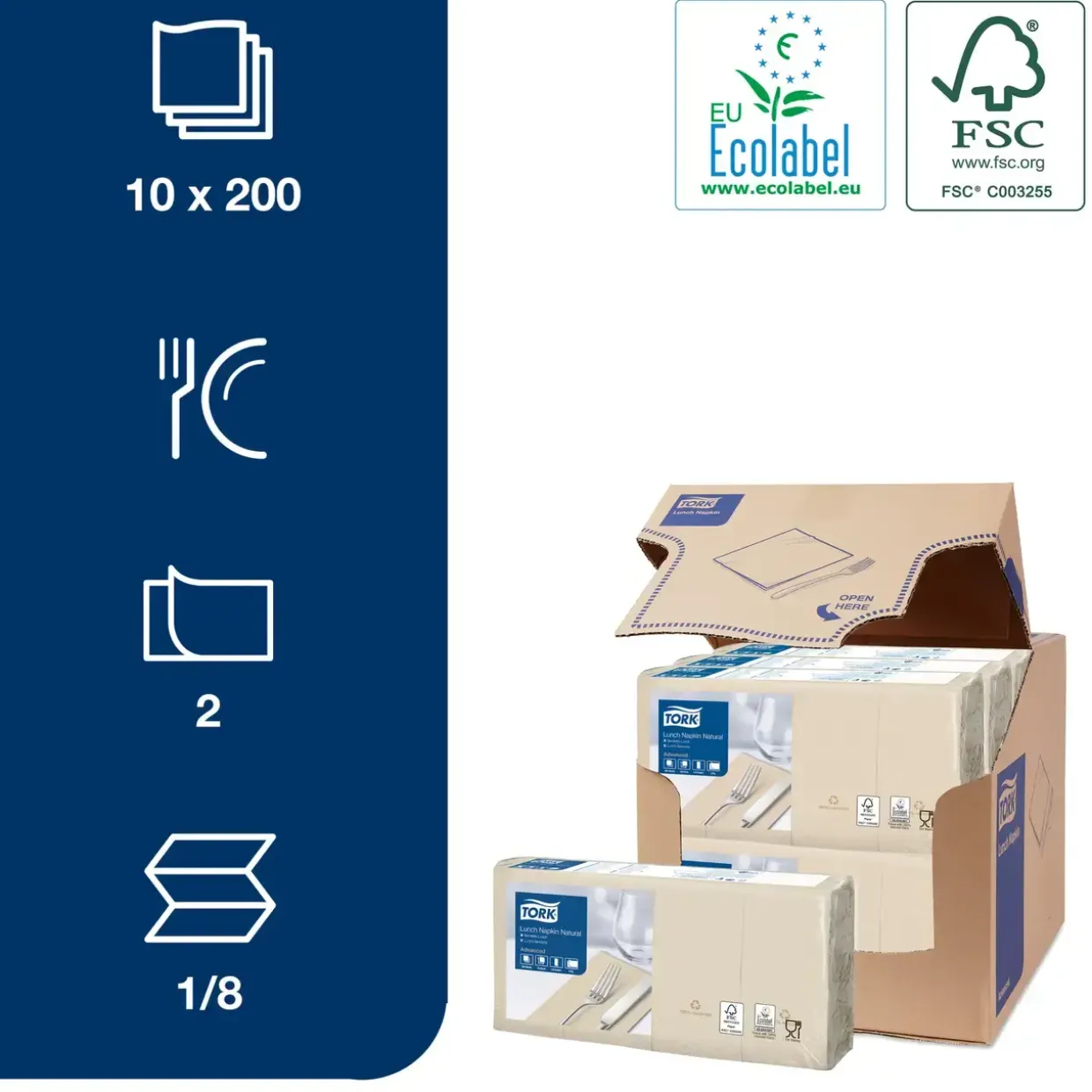 Frokostserviet Tork Advanced 477351 - 2-lags 1|8 fold 33x33cm natur - 2000 stk