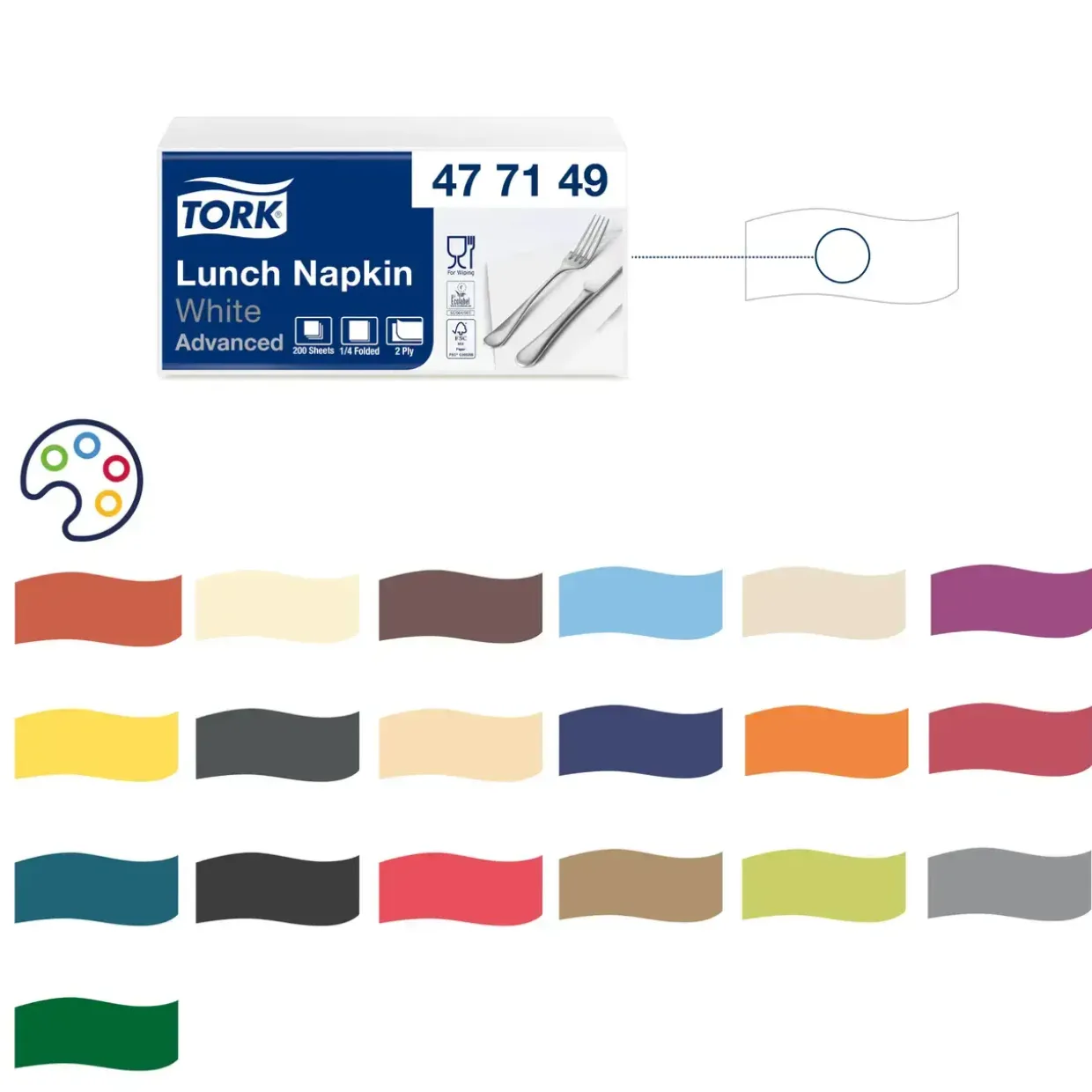 Frokostserviet Tork Advanced 477149 2-lags 1/4 fold 33x33cm hvid - 2000 stk