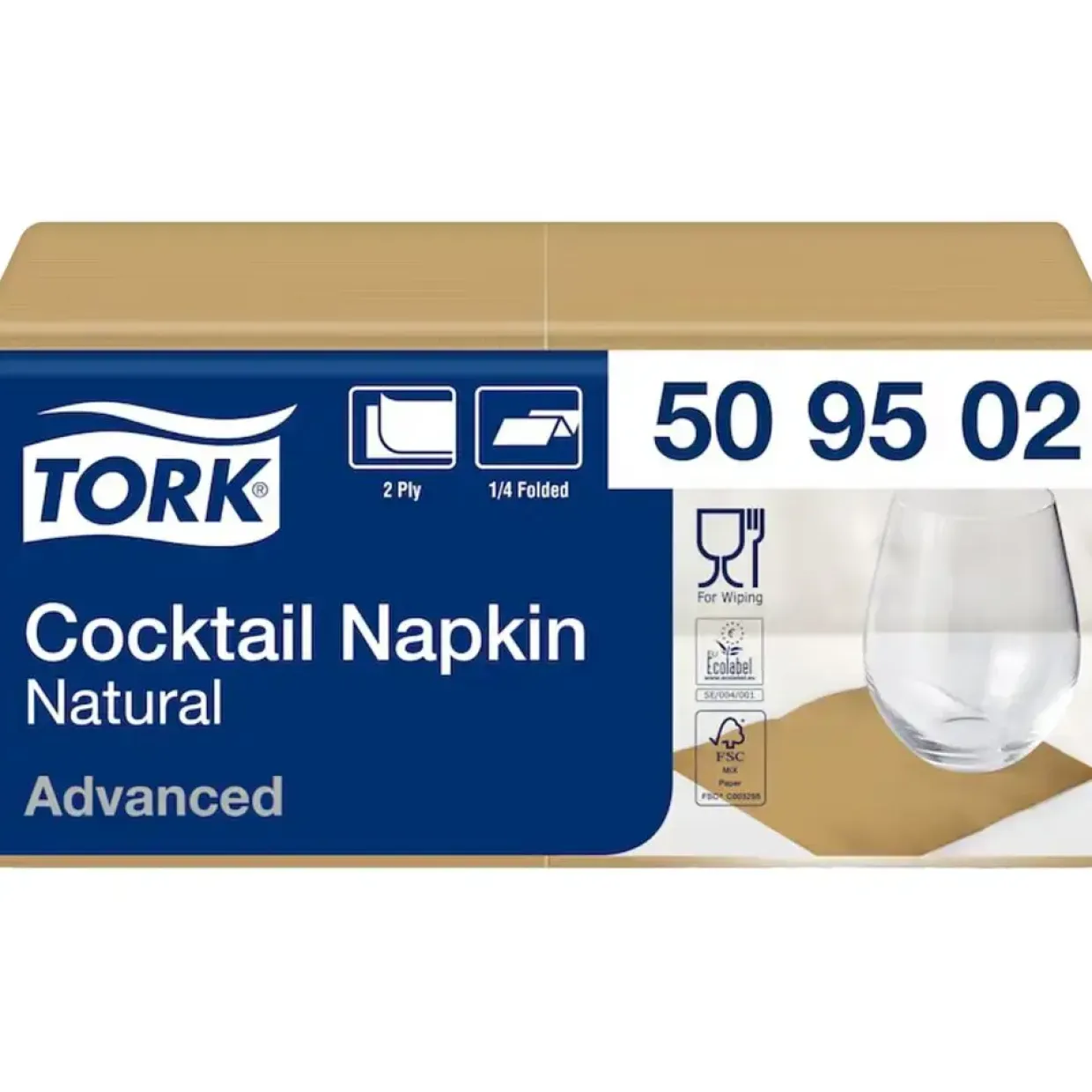 Frokostserviet, Tork 509502, Advanced, 1/4 fold, 24x24cm, natur, genanvendt papir - 1600 stk