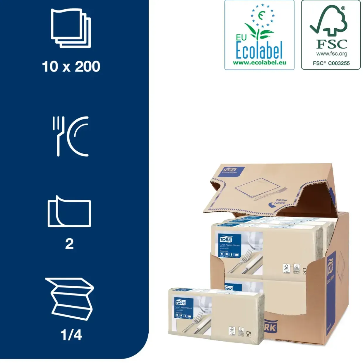 Frokostserviet Tork Advanced 477350 - 2-lags 1|4 fold 33x32,5cm natur - 2000 stk