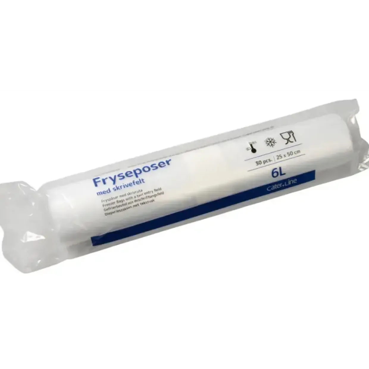 Frysepose LDPE 6 liter 25 x 50 cm med skrivefelt - 30 poser pr. rulle