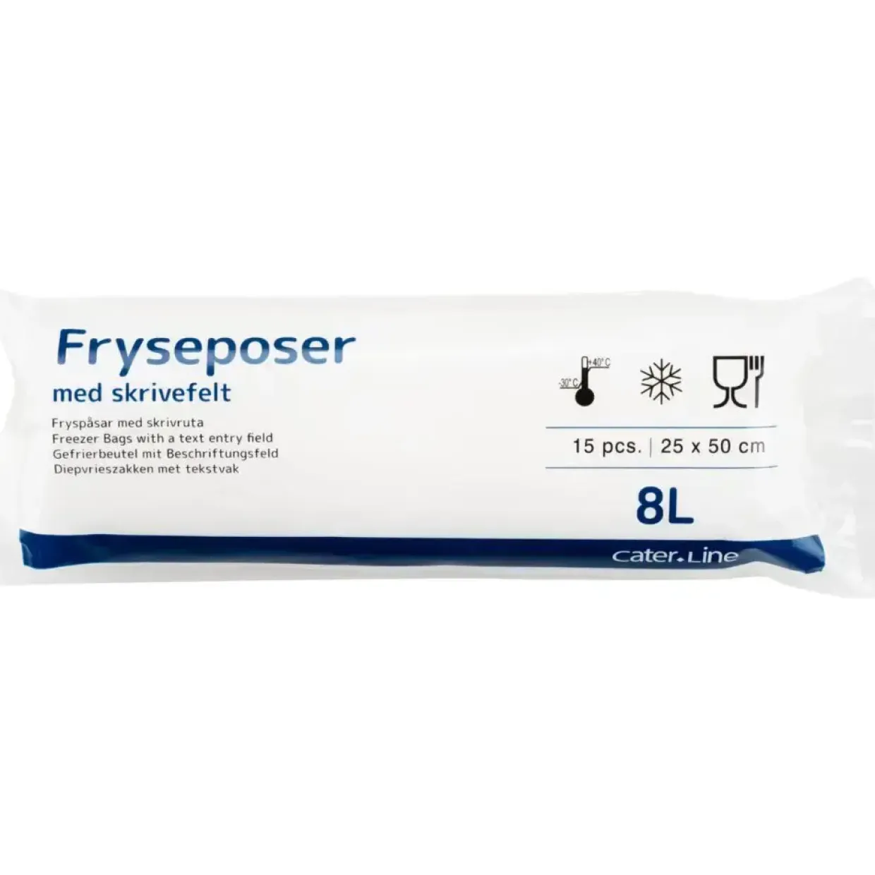 Frysepose 8 L klar LDPE virgin 25x50cm 15 poser pr rulle - 30 ruller