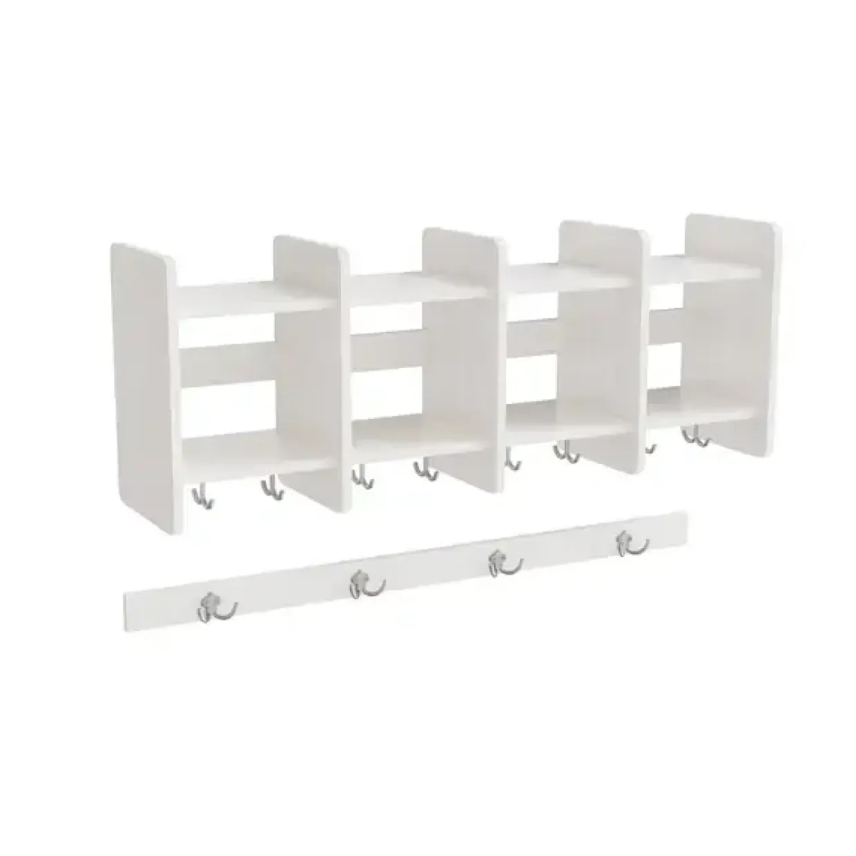 Garderobeindretning Eira Light, overhylde 4 pladser, 280 mm rumbredde, hvidpigmenteret krydsfinér
