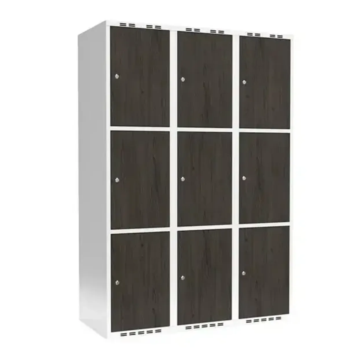 Garderobeskab 3x400 mm Lige tag 3-delt søjle Laminat dør Nocturne wood Cylinderlås