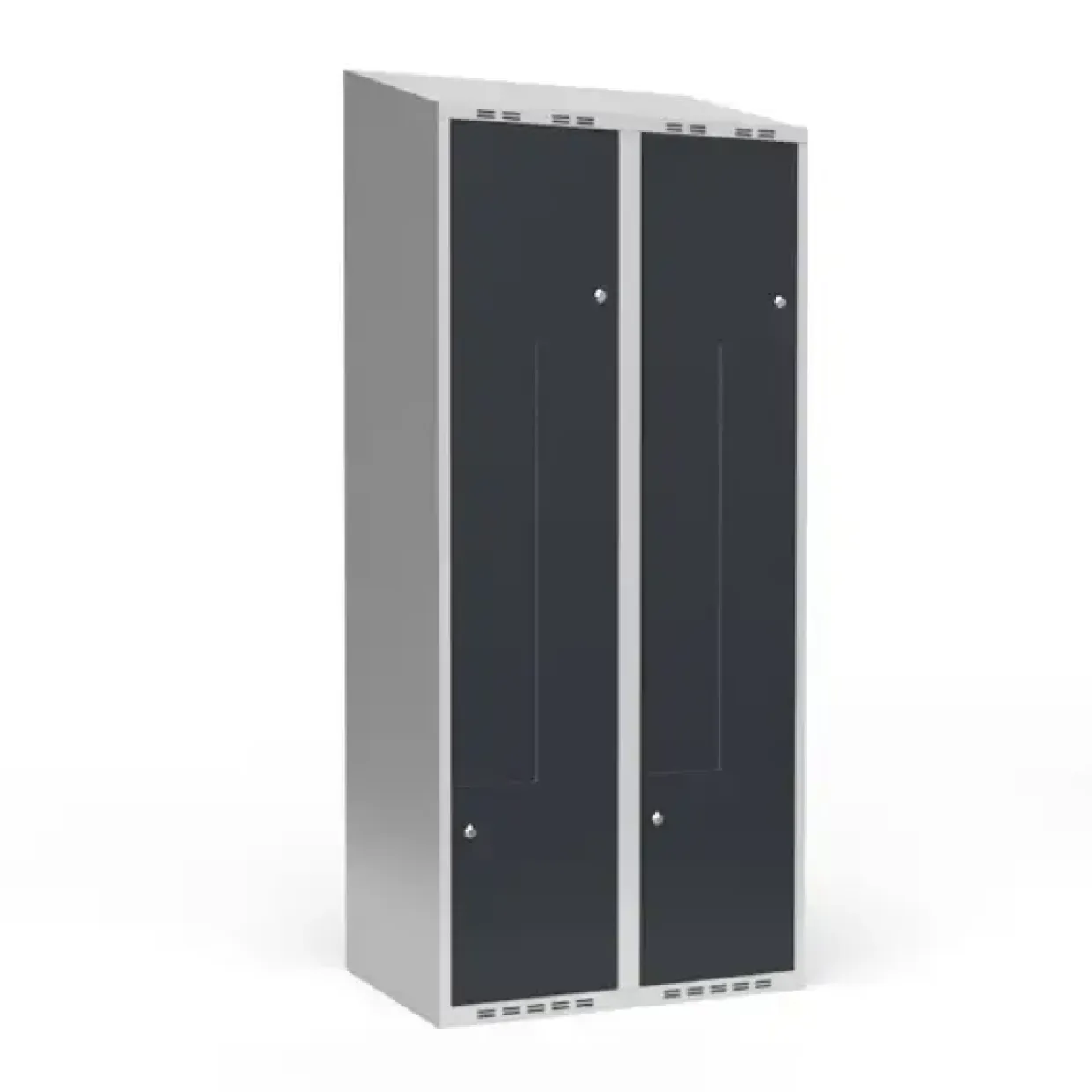 Garderobeskab 2x400 mm Skråt tag 2-delt søjle Z-dør Antracit dør Cylinderlås