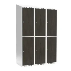 Garderobeskab 3x400 mm Skråt tag 2-delt søjle Laminat dør Nocturne wood Cylinderlås