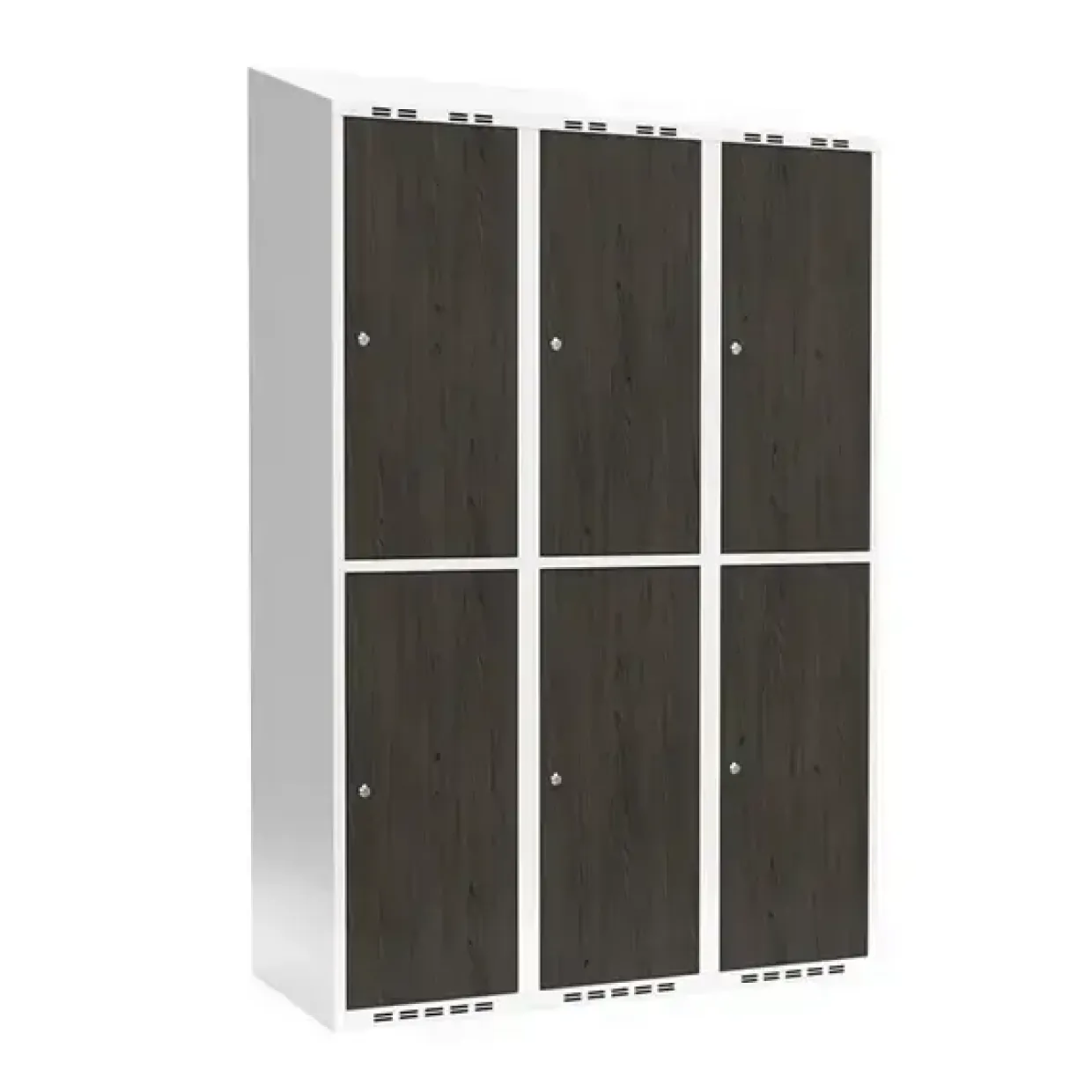 Garderobeskab 3x400 mm Skråt tag 2-delt søjle Laminat dør Nocturne wood Cylinderlås