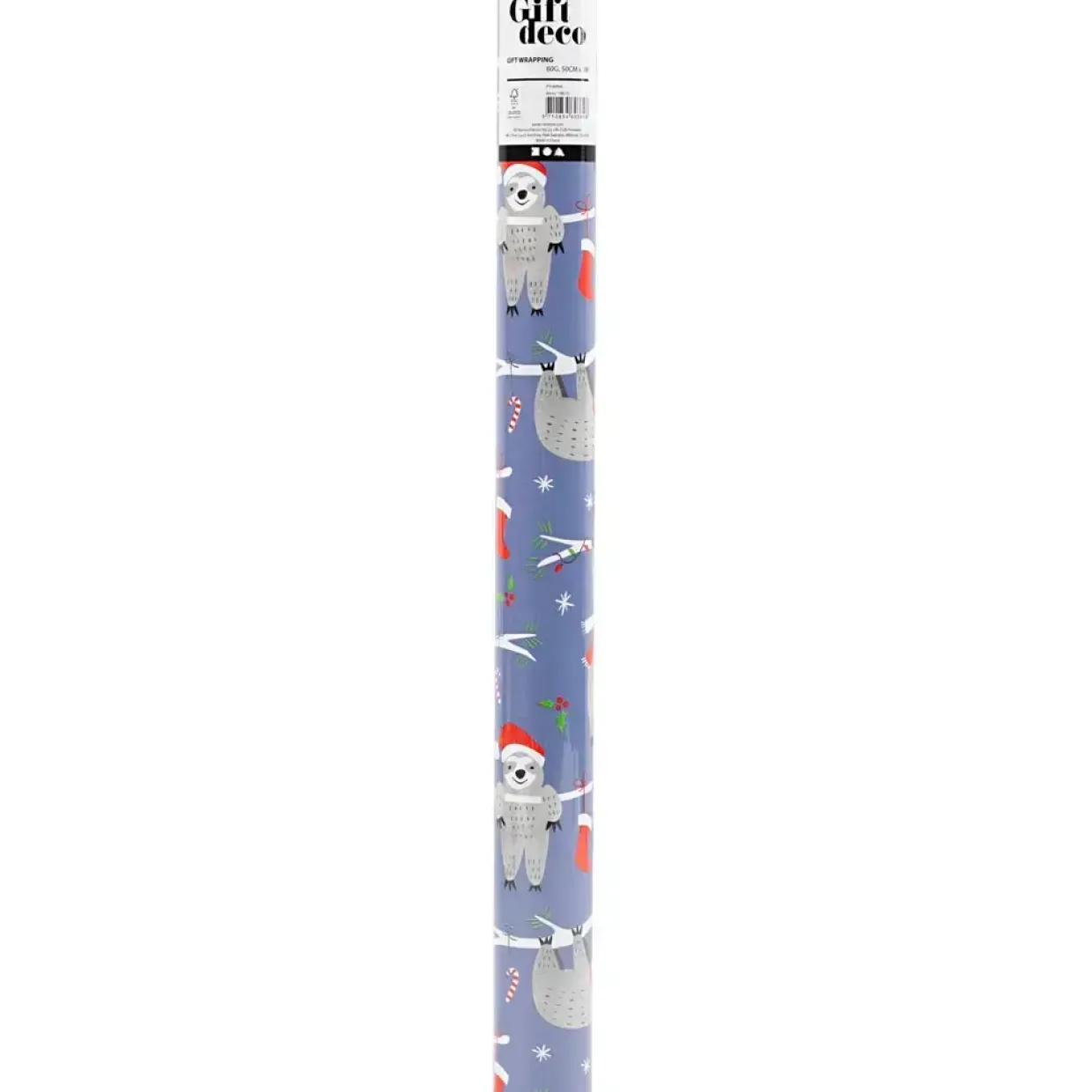 Gavepapir Dovendyr med nissehue B: 50 cm 80 g lilla 5 m pr rulle