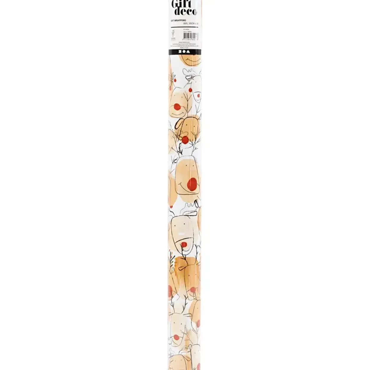 Gavepapir Rensdyr B: 50 cm 80 g beige rød 5 m pr rulle