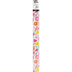 Gavepapir Slik frugt og donuts B: 50 cm 80 g lys turkis 5 m pr rulle